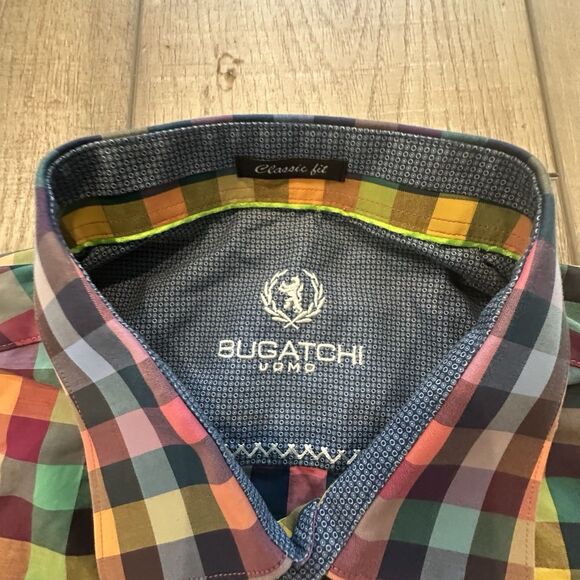 Bugatchi Uomo Shirt Mens Large Plaid Check Flip Cuff Button Down Long Sleeve - Picture 4 of 9
